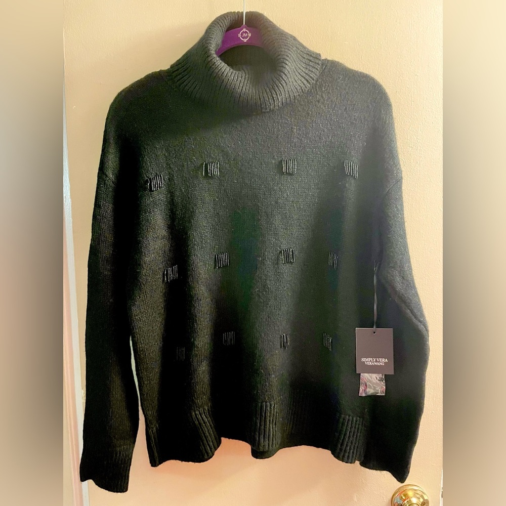 Simply Vera Black Turtleneck Sweater with Beaded Embellishment SIZE MED  NWT
